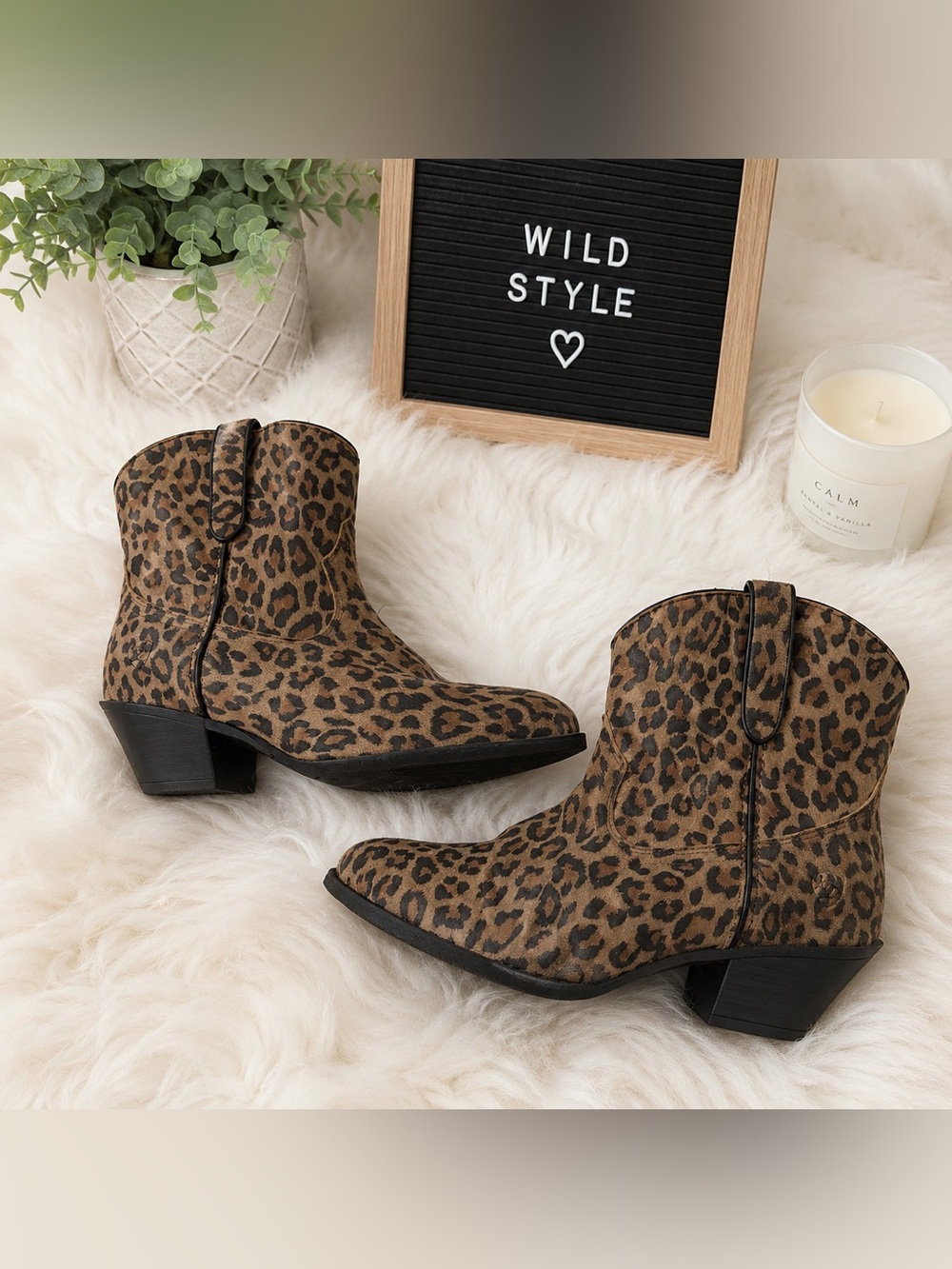 Leopard Print Ankle Boots for Women - Brown